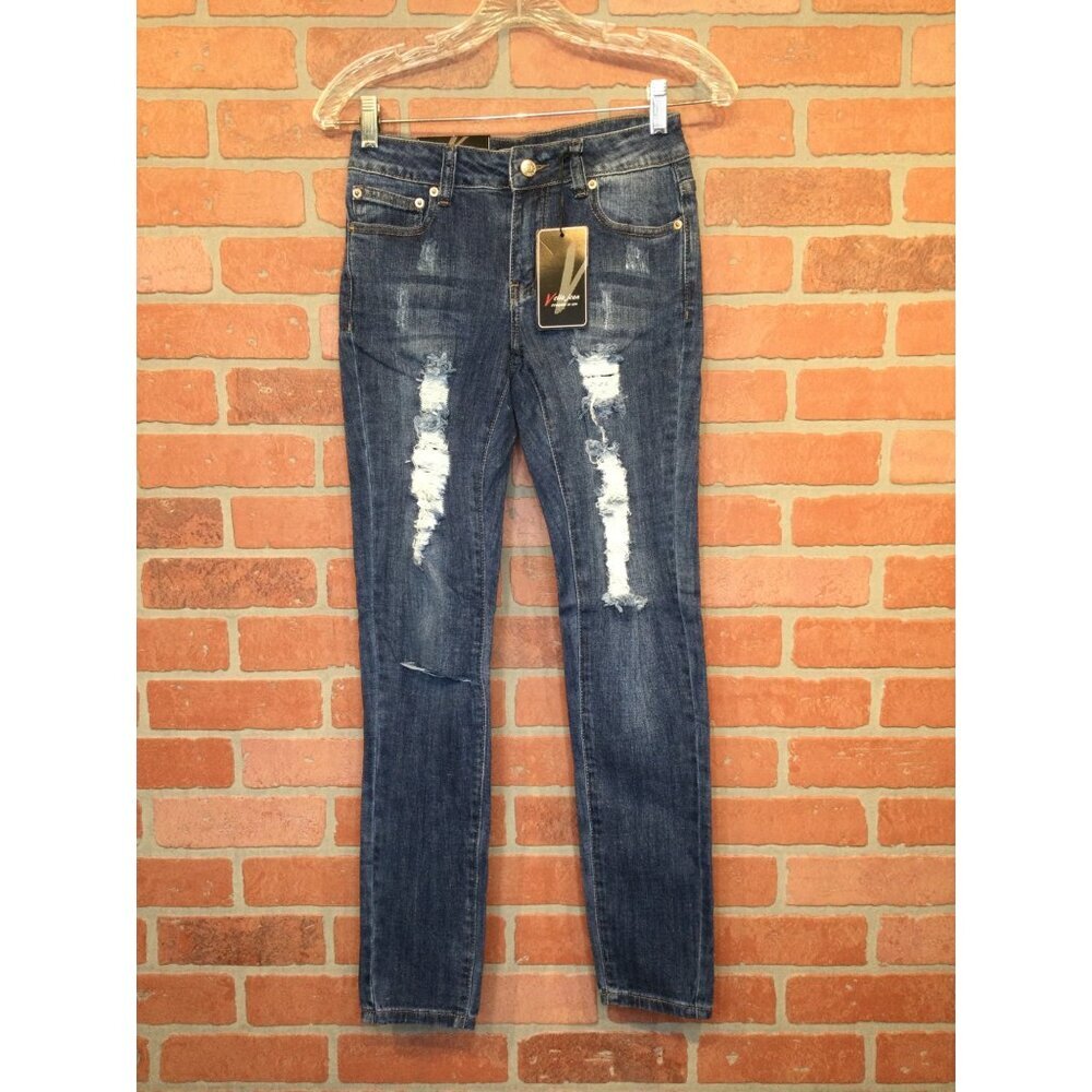 Vella Jean Womens Distressed Skinny Jeans Size 1 Cotton Blend Blue Stretch